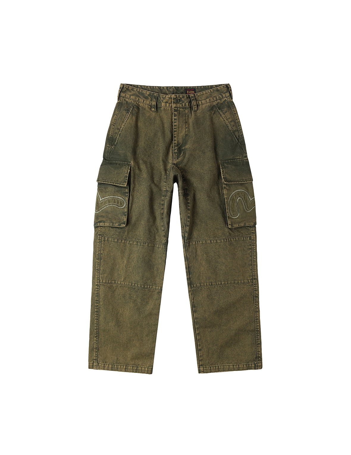 Distressed Seagull Appliqué Embroidery and Multi-Pocket Loose Fit Cargo Pants